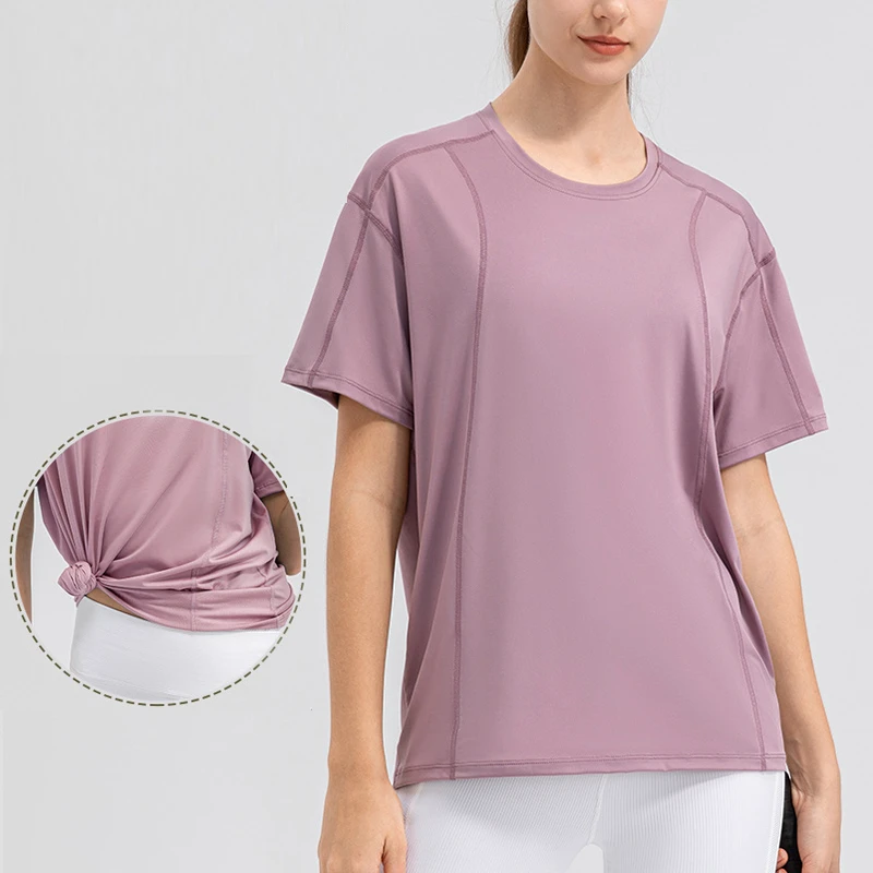 Women's Loose Fit Fleece Sports Short Sleeve Quick-Dry Breathable Running Fitness T-Shirt Moisture-Wicking Yoga Wear OEM&ODM
