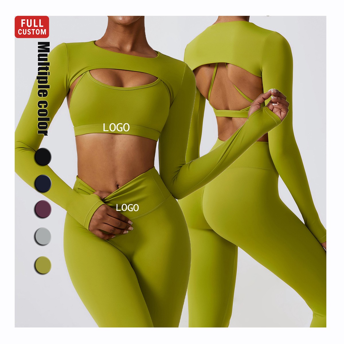 Custom Logo Women's Breathable 3-Piece Yoga and Gym Sport Wear Fitness Scrunch Leggings and Bra Sets