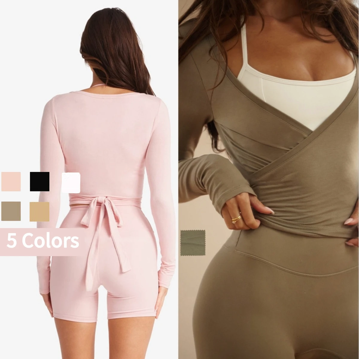 Women's V Neck Pilates Workout Yoga Gym T Shirts Tops Outdoor Wear Long Sleeve Lace Wrap Top