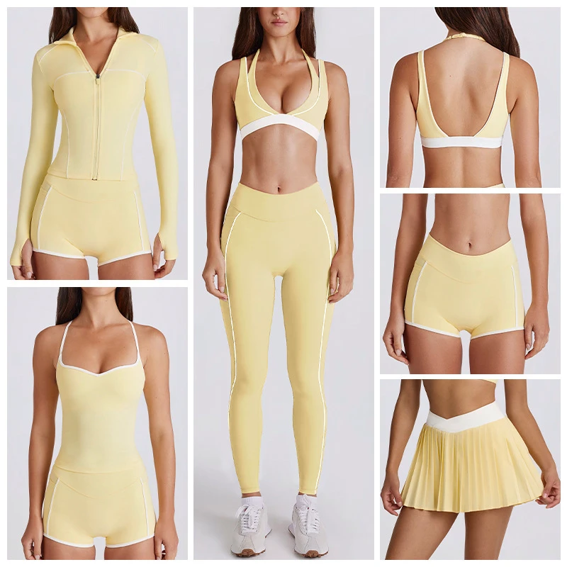 Custom High Quality 6 Piece Fitness Clothing Sportswear Gym Leggings Activewear Sports Shorts Bra Women Workout Yoga Wear Sets