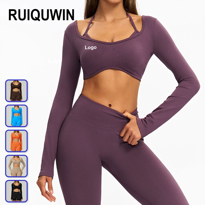 RUIQUWIN Wholesale Women's Seamless Workout Top Slim-Fit Long Sleeve Yoga Shirt For Running Gym High-Stretch Activewear