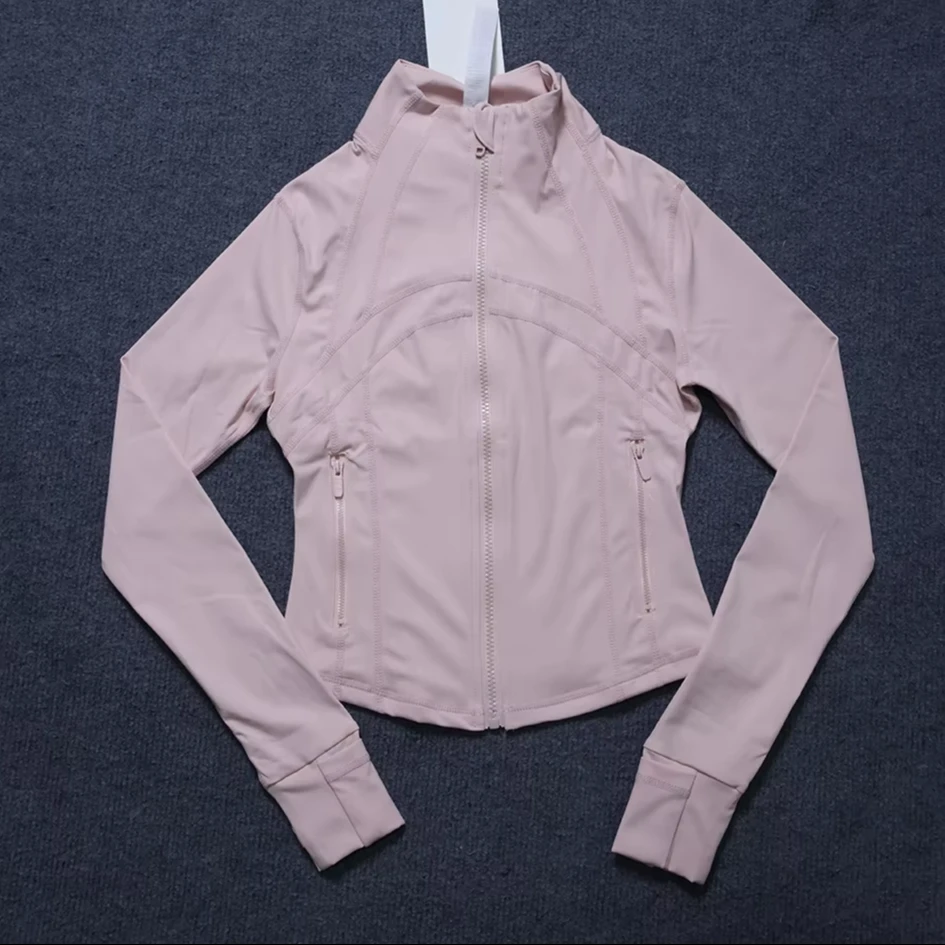 Ready to Ship Blank Nylon Polyester Seamless Gym Women Jacket Stand Collar Neck Zip up Workout Yoga Top Jackets for Women