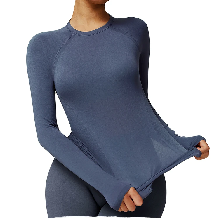 Women's Compression Fitness Gym Tops Long Sleeve Breathable Lightweight Seamless Four-way Stretch Yoga T-Shirts