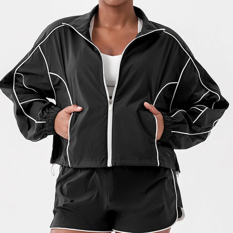 YanRuo New Fitness Jacket, Women's Loose Training Yoga Wear Set, Quick-drying Long-sleeved Running Sports Tennis Wear Top
