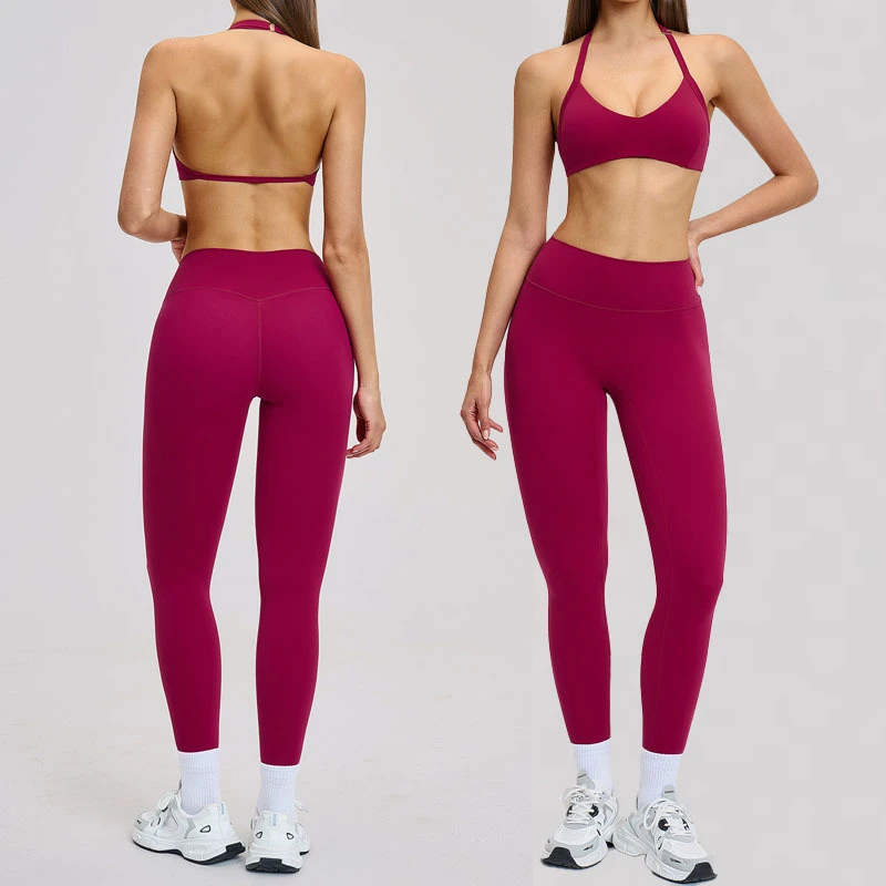 Women's 2-Piece Yoga Set Quick Dry Lightweight Seamless Breathable Solid Sports Strappy Bra High Waist Butt Lift Pants Leggings