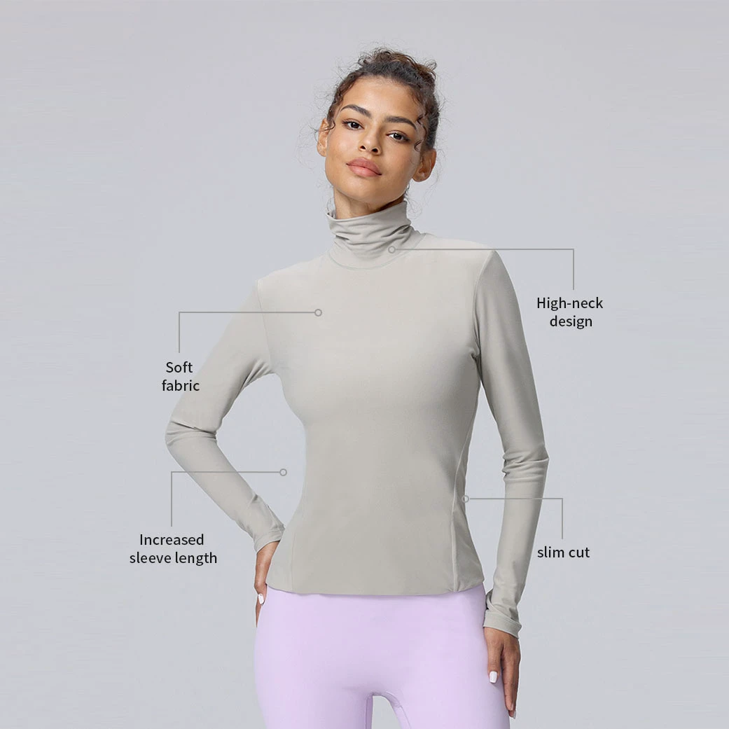 Custom Spring Fall Fashion Style High Neck Solid Color Slim-Fitting Sports Top Long-Sleeved Skin-Friendly Fitness Yoga T-Shirt