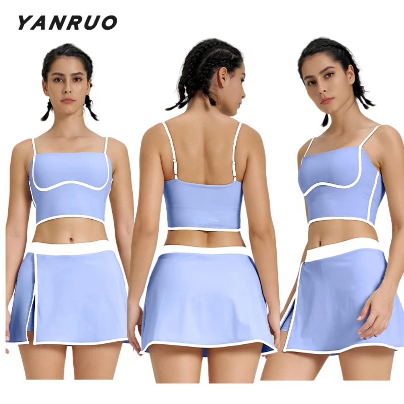 Women's Summer High Elastic Yoga Suit Tops New Colour Blocking Quick Dry Sports Vest With Shockproof Fixed Cup Fitness Sets