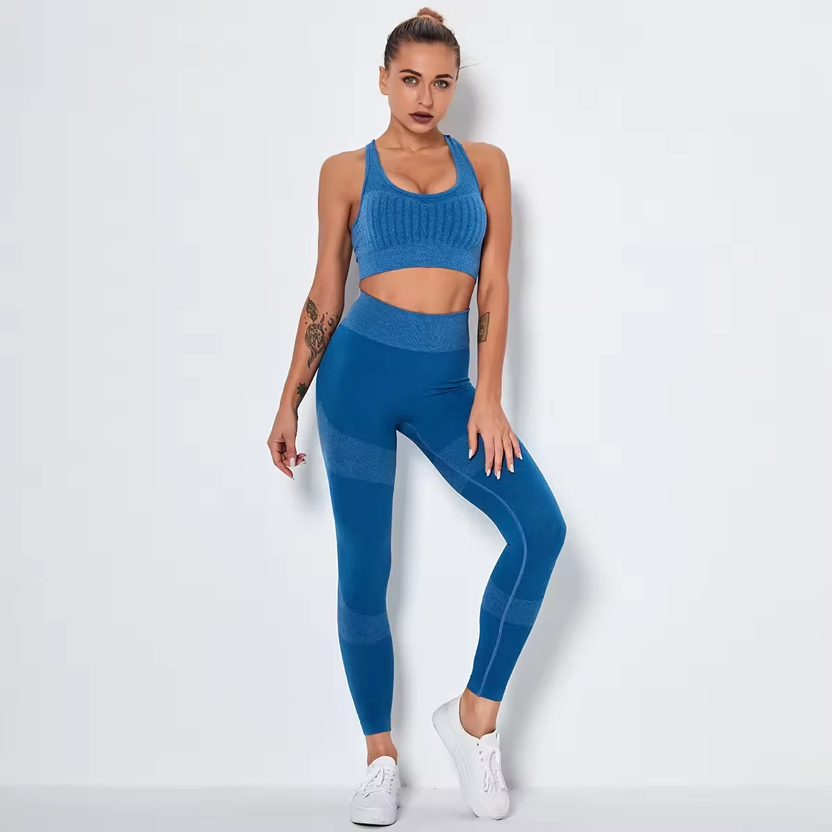 Women's Two-Piece Gym Fitness Sports Yoga Set Lightweight Breathable Polyester Spandex Elastic Waist Printed Matching Couples