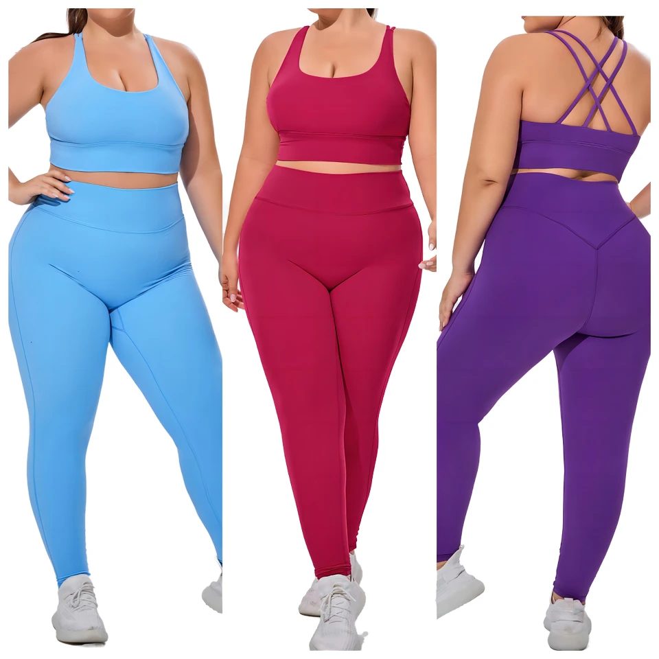Plus Size Custom Sportswear Ladies Yoga Sets Gym Sports Yoga Wear Outdoor Workout Active Suit Fitness Clothing Women