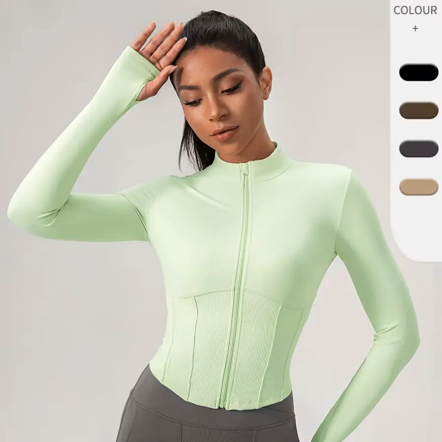 Women's Lightweight Solid Yoga Sports Top Quick-Drying Running Fitness Suit Zipper Jacket Slimming Yoga Fitness Jacket