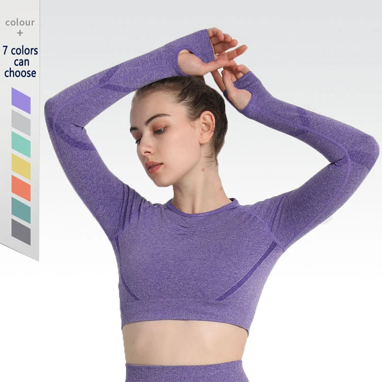 Seamless Yoga Clothes Active Wear Woman Nylon Solid Yoga Long Sleeve Crop Tops Quick Dry Fitness Sports Yoga Tops for Women