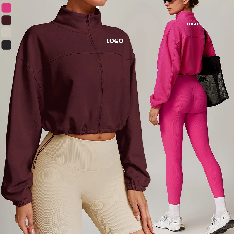 XW-DWT8755 High Quality Women's Solid Sweatshirts Long Sleeves Zip up Breathable Cotton Yoga Jackets Gym Fitness Activewear