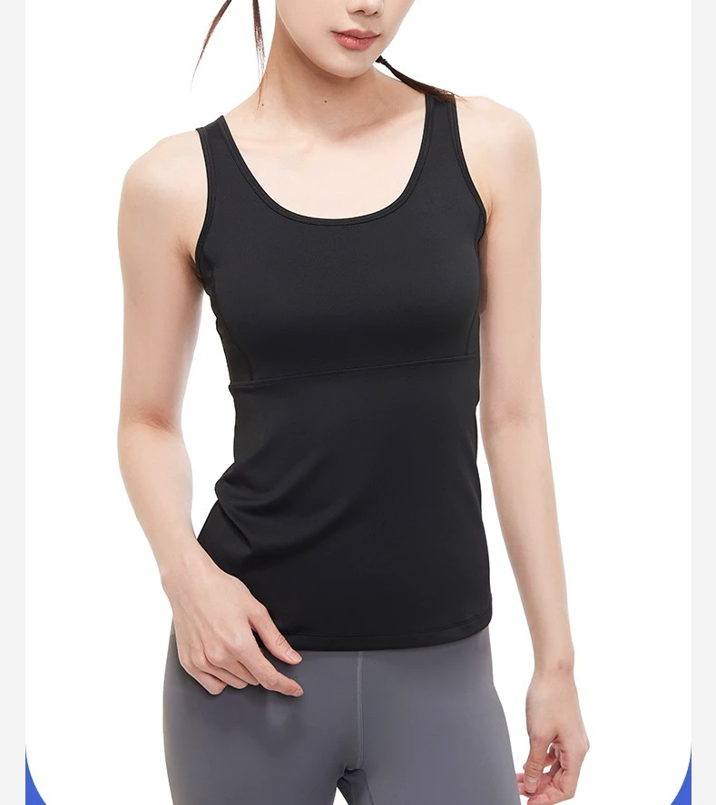 Women Solid Color Scoop Neck Breathable Spandex Polyester Tank Top Regular Fit Yoga Top
