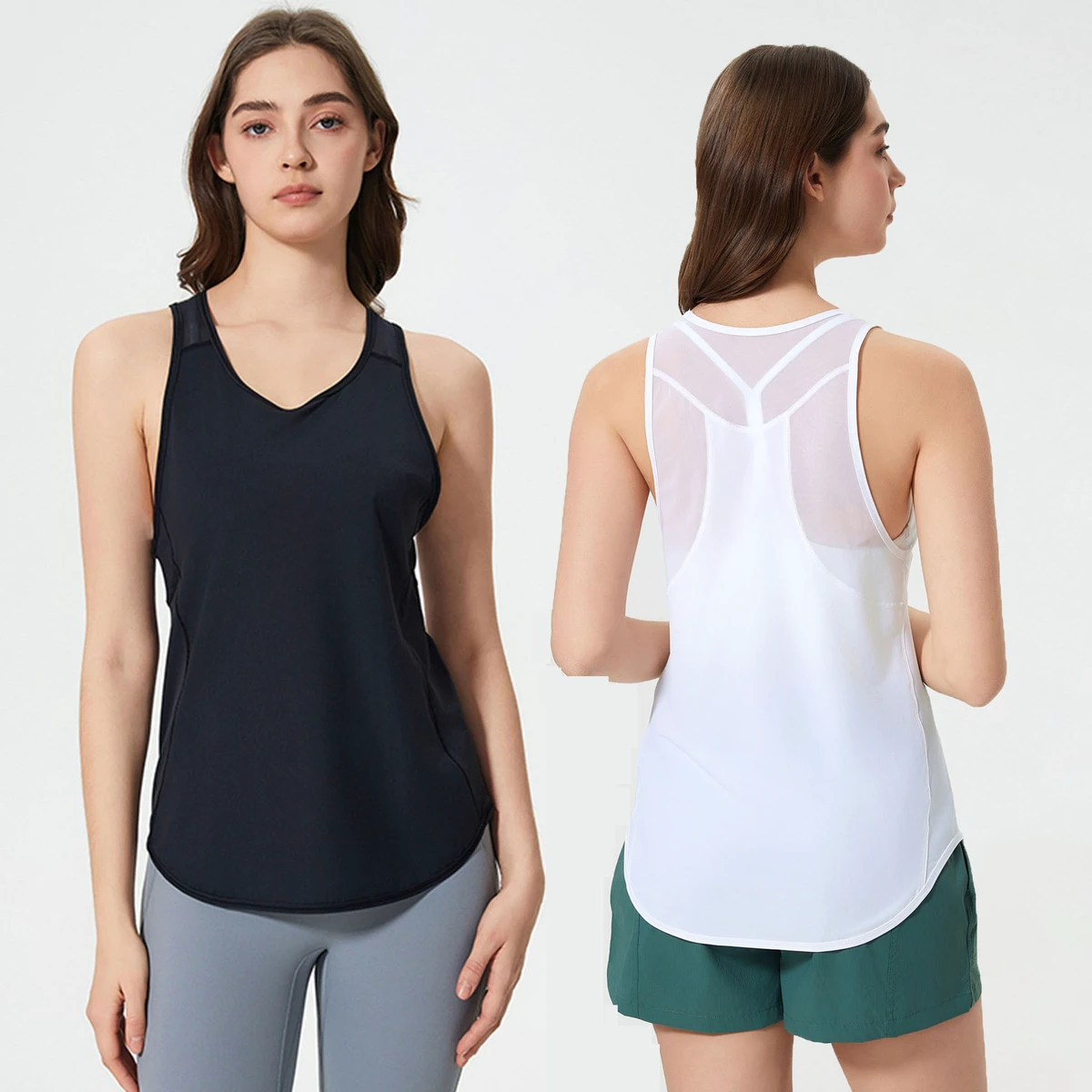 Manufacturer Wholesale Summer Breathable Loose V Neck Tank Top Yoga Gym Fitness Active Top for Women