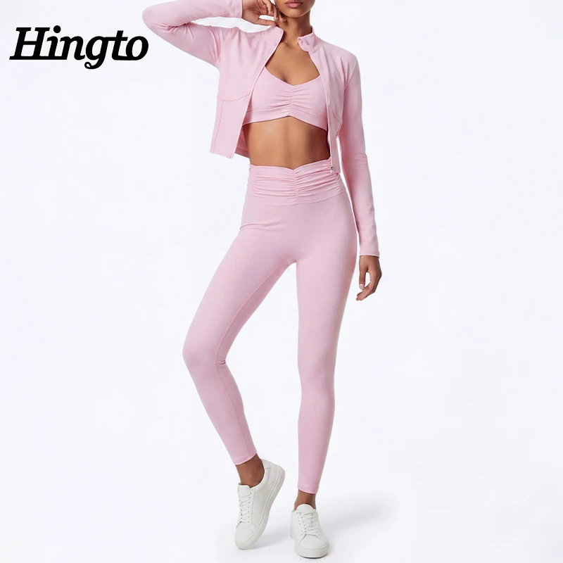 Factory Custom Logo Women Yoga Set Gym Workout Outfits Boutique Quality Zip Jacket Sports Bra Compression High Waist Leggings