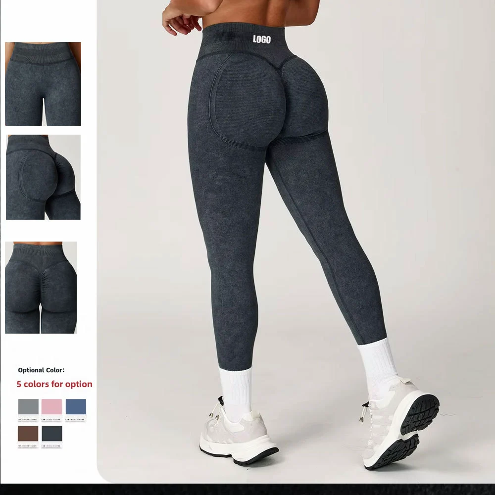 New High Waist Sand Wash Seamless Activewear Leggings Push Up Mujer Scrunch Butt Leggings Gym Clothes Women'S Yoga Leggings