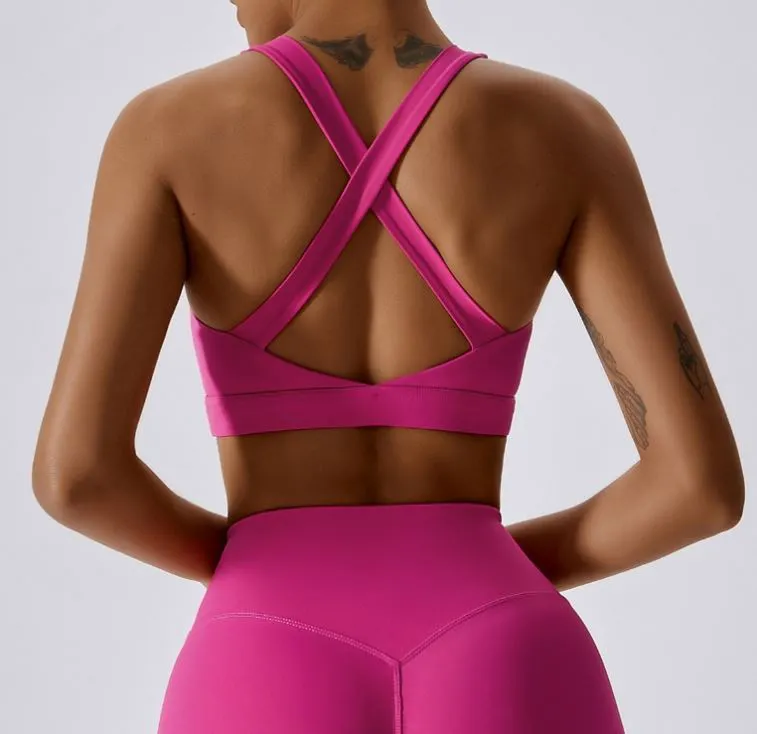 8047 Skin Friendly High Fitness Cross Back Out Door Women Sports Bra Push up Shockproof Elastic Yoga High Intensity Bra