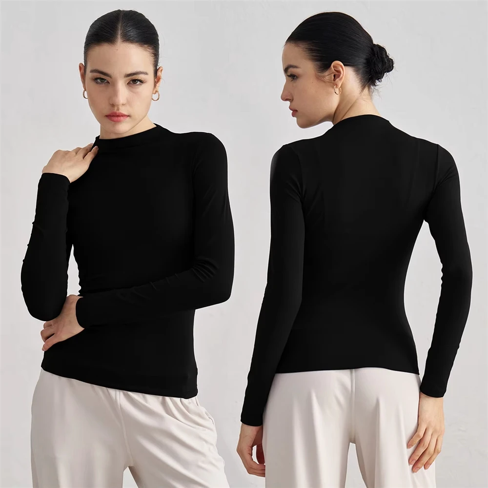 Autumn Winter Breathable High Neck Running Sports Workout Shirts High Elastic Gym Fitness Tops Long Sleeve Yoga Shirt for Women