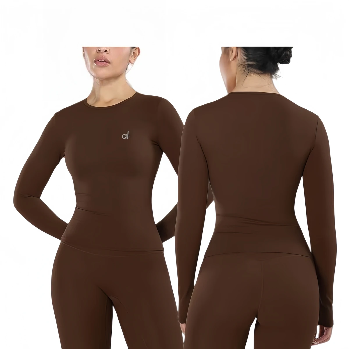 Luxury Brand Customized AL Women's Long Sleeved Yoga Top, High Elasticity Round Neck Slim Fit Fitness Pilates Sportswear