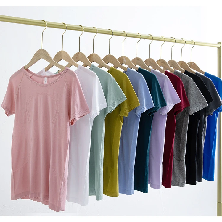 Trendy Seamless Short Sleeve Yoga T-Shirt for Women Breathable Quick Dry Pilates Workout Top Knitted Fitness Training Gym Wear