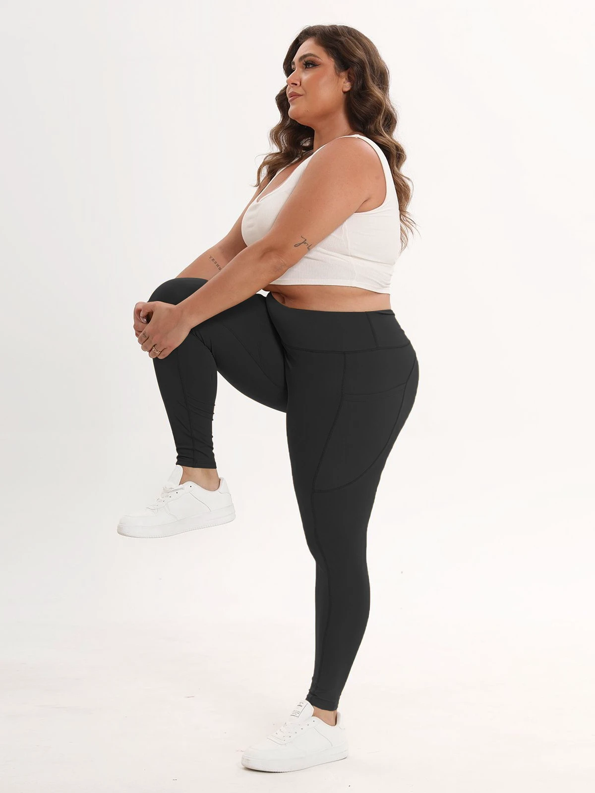 Plus Size High-Waist Yoga Leggings Four-Way Stretch Solid Fitness Tights Butt-Lifting Compression Pants Workout Running Exercise