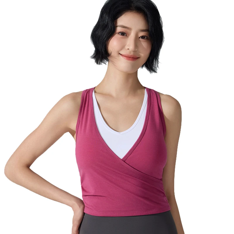 Cross-Border Front Collar V-neck Overlapping Two Slim I-Shaped Vest Waist Yoga Bra Summer Sweat-Wicking Breathable Fashion