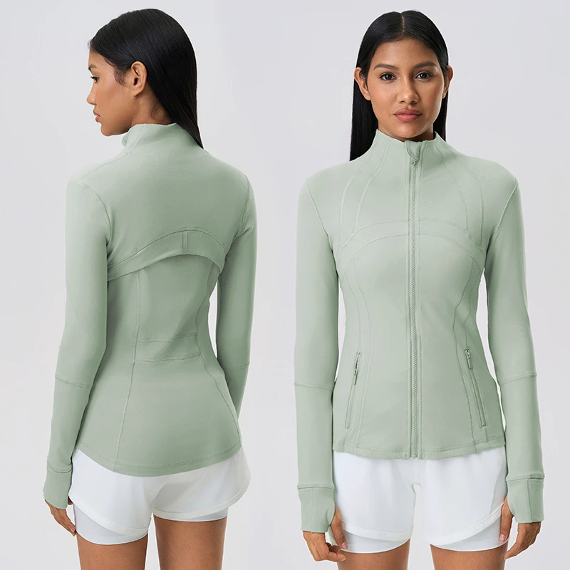 Roregal Autumn/winter New Yoga Sport Jacket Women's Nylon Stretch Zipper Running Yoga Long Sleeve Top Jacket