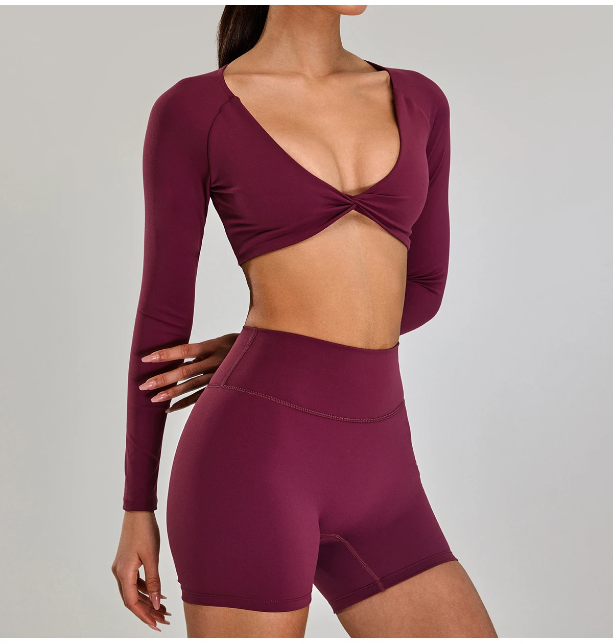New Women's Yoga Fitness Long-sleeved V-neck Spandex/Nylon Quick-drying Breathable Tight T-shirt Autumn Casual