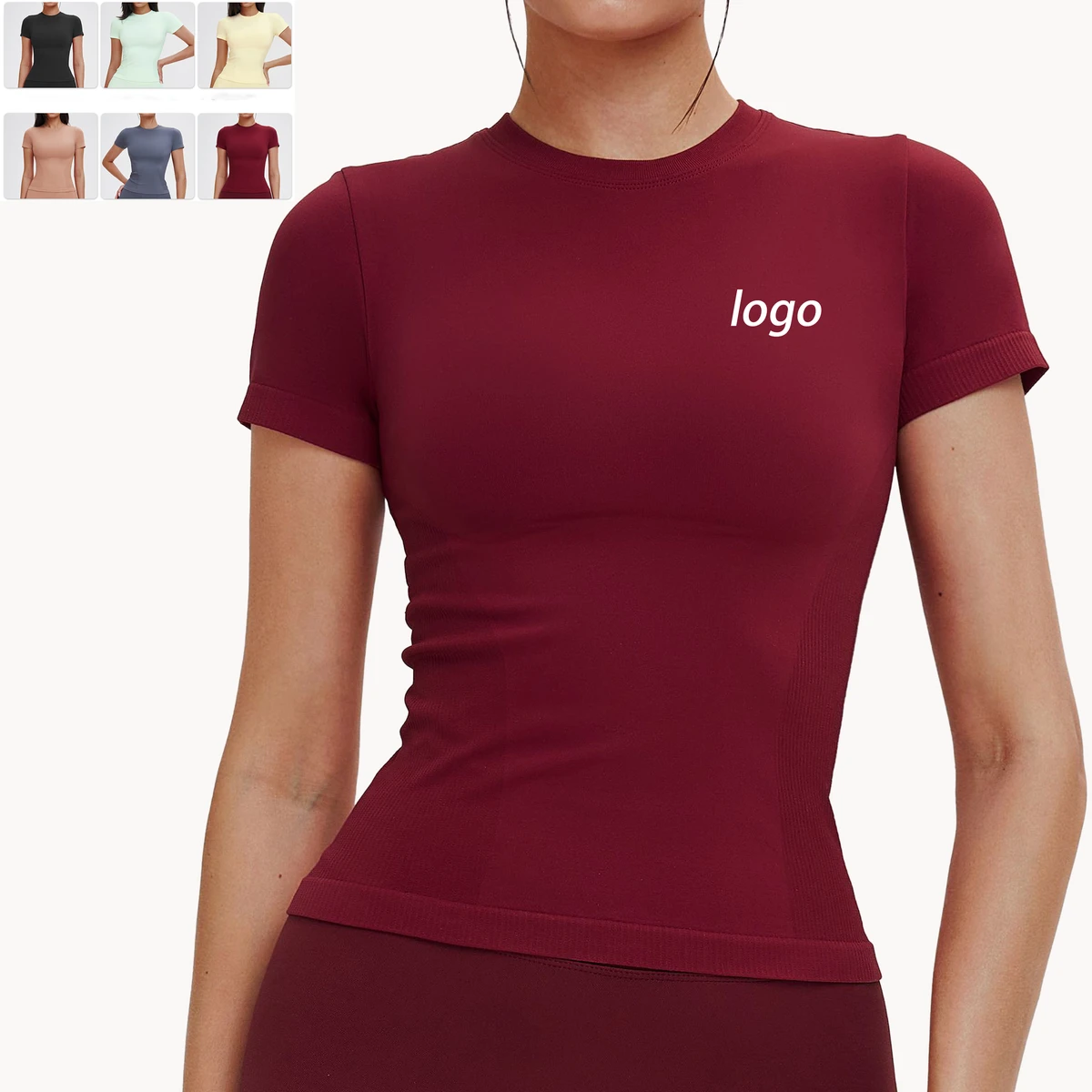 Seamless Yoga Short Sleeve Round Neck Comfortable Sports Tight-Fitting Yoga T-Shirt Outdoor Running Sports Top