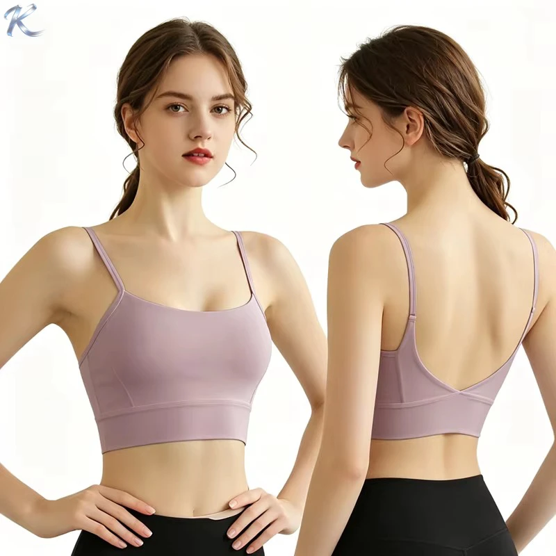 Women Thin Strap V Back Buttery Soft Breathable Sports Bra Removable Pads U Neck Workout Crop Adjustable Straps Elegant Back Top