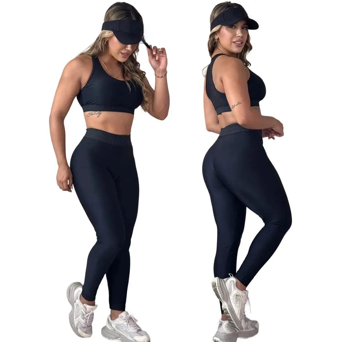 A10 Women's Solid Color Two-piece Yoga Set, Breathable Sleeveless Vest, High Waisted Pants, Running and Fitness Sportswear