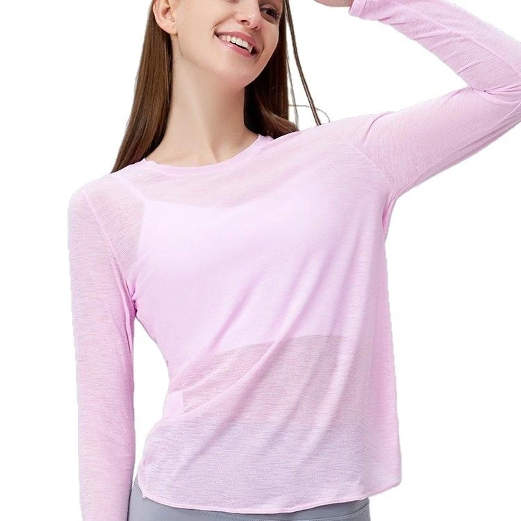 Polyester Yarn Summer Sports Long-sleeved Yoga Clothes Women's Top High-end Thin Vest Breathable Fitness Solid Simple Blouse