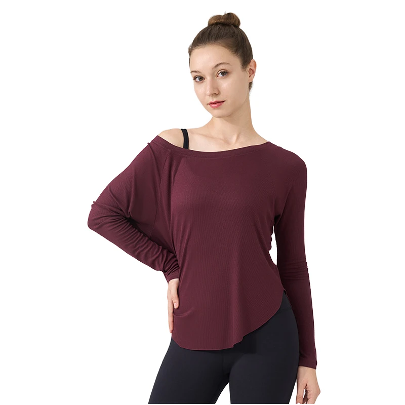 Outdoor Sport Daily Wear Casual Off Shoulder Cuff Loose Fit Comfortable Yoga Clothes Longsleeve Top for Women