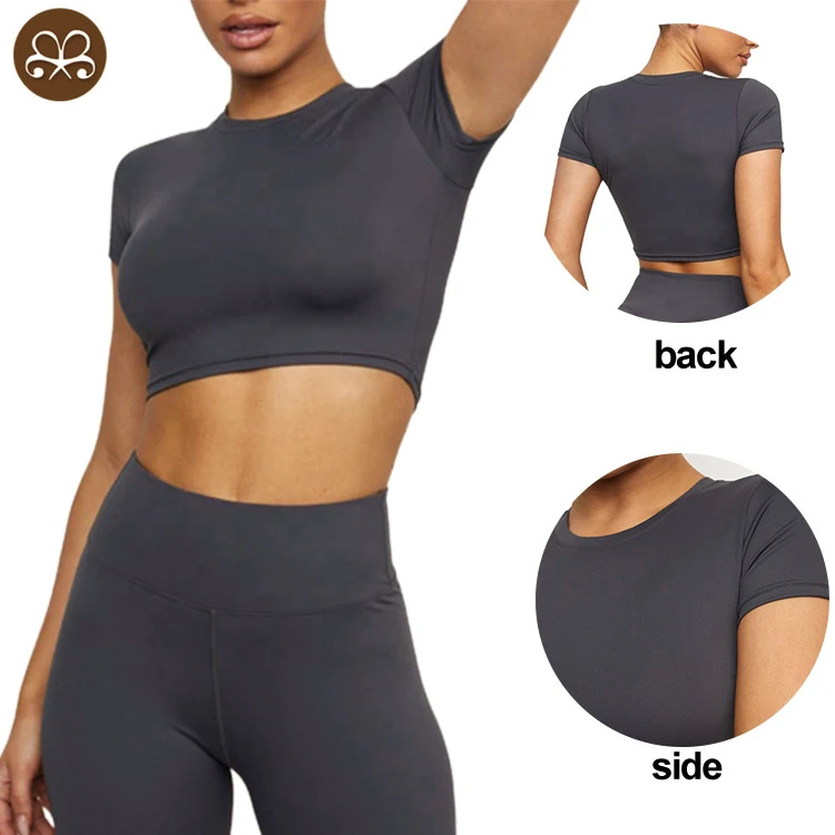 Women's Yoga Tight Short Sleeve Running Shirts Gym Workout Tank Tops Woman Gym Wear Top Crop Top