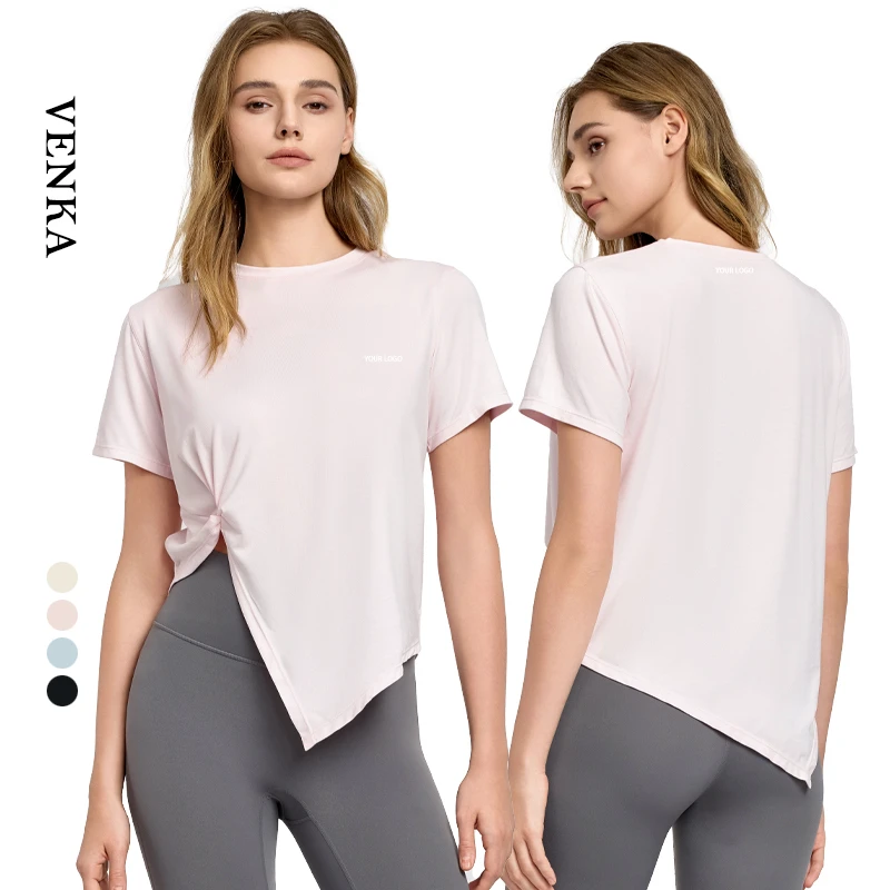 Female Gym Wear Loose Split Lightweight Running Short Sleeve Top Sports Fitness Women Breathable Solid Color Yoga T-Shirt Tops