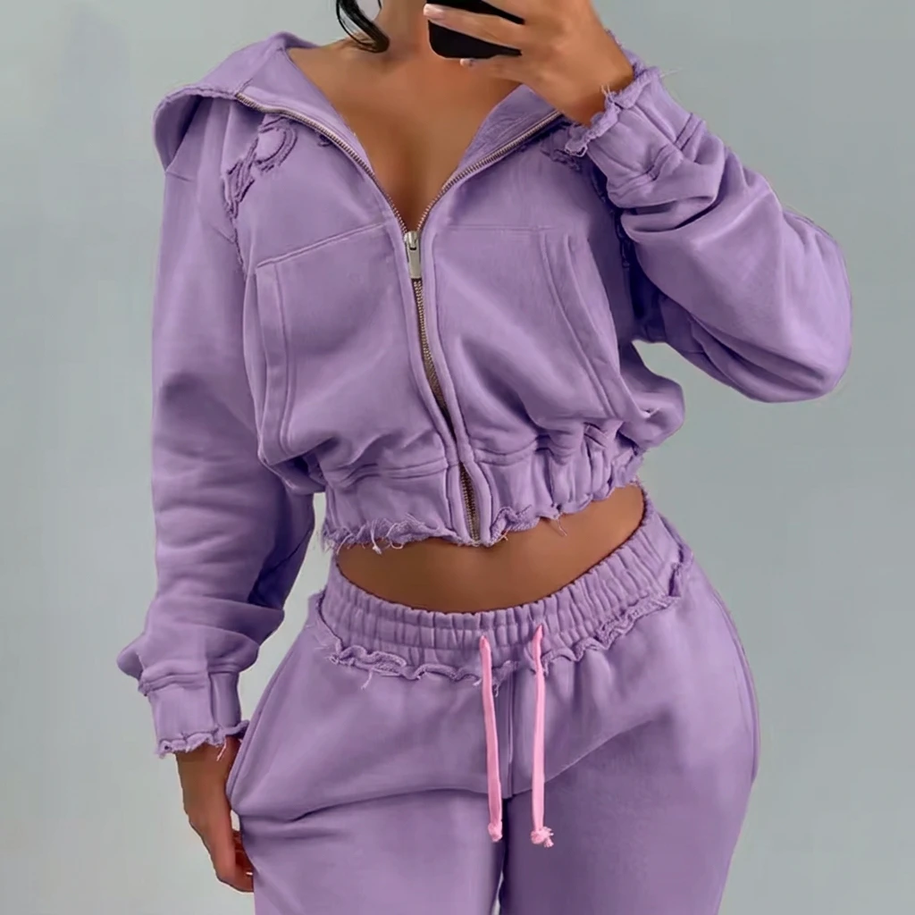 Custom Rubber Logo Women Y2K Clothing High Waist Cotton JoggerJacket Sweatpants Sweatsuits Tracksuits Shorts Two Piece Sets