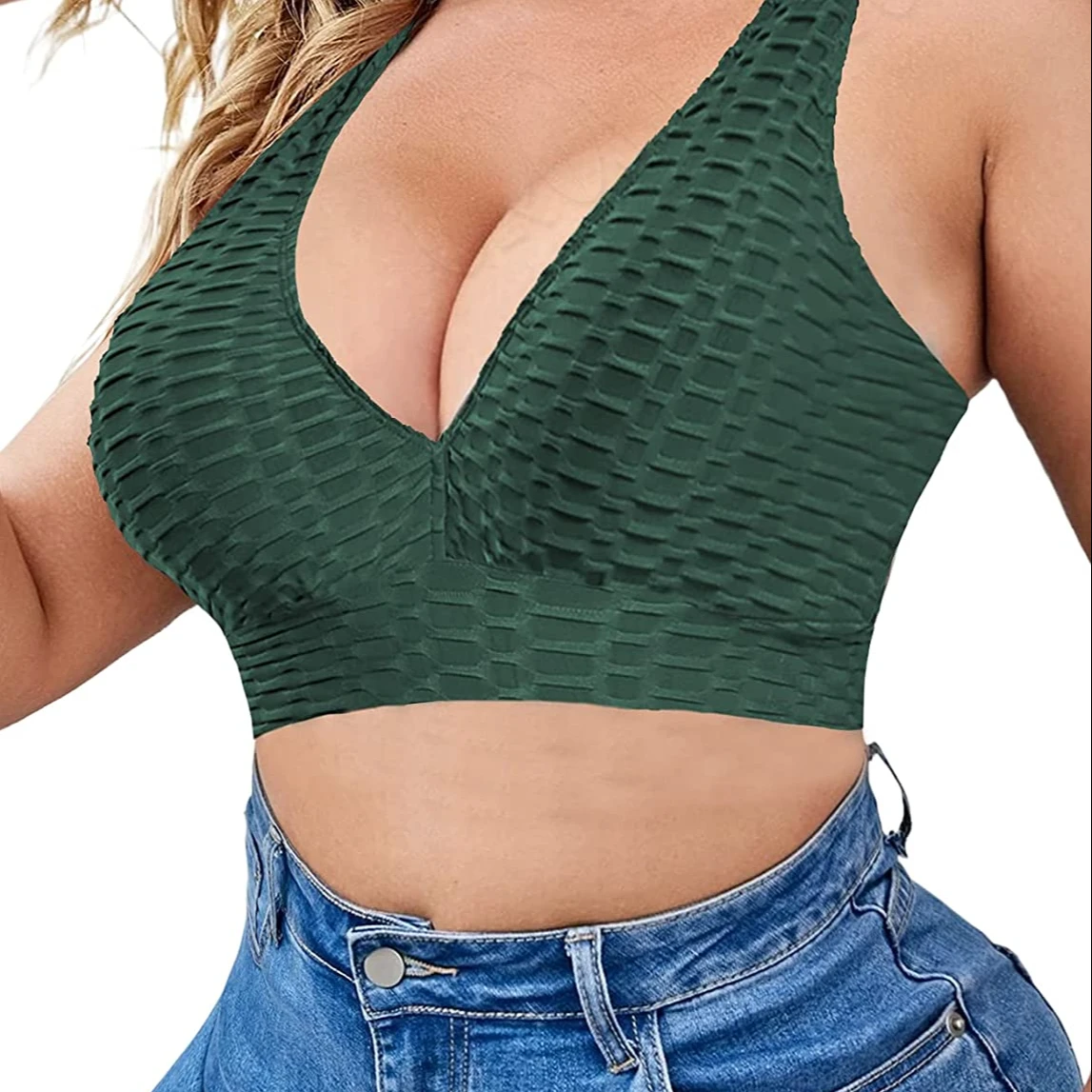 CHUCAI Custom logo Women Recycled Nylon High Support V Back U Neck Crop Top Fitness Yoga Sports Bra