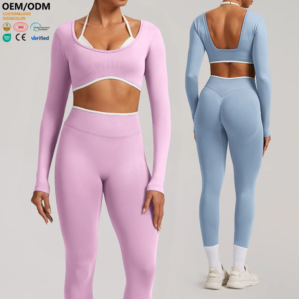 XW-3006 Solid Color Moisture Wicking Long Sleeves Gym Clothing Activewear Fitness Breathable Custom Yoga Women's Sports Top