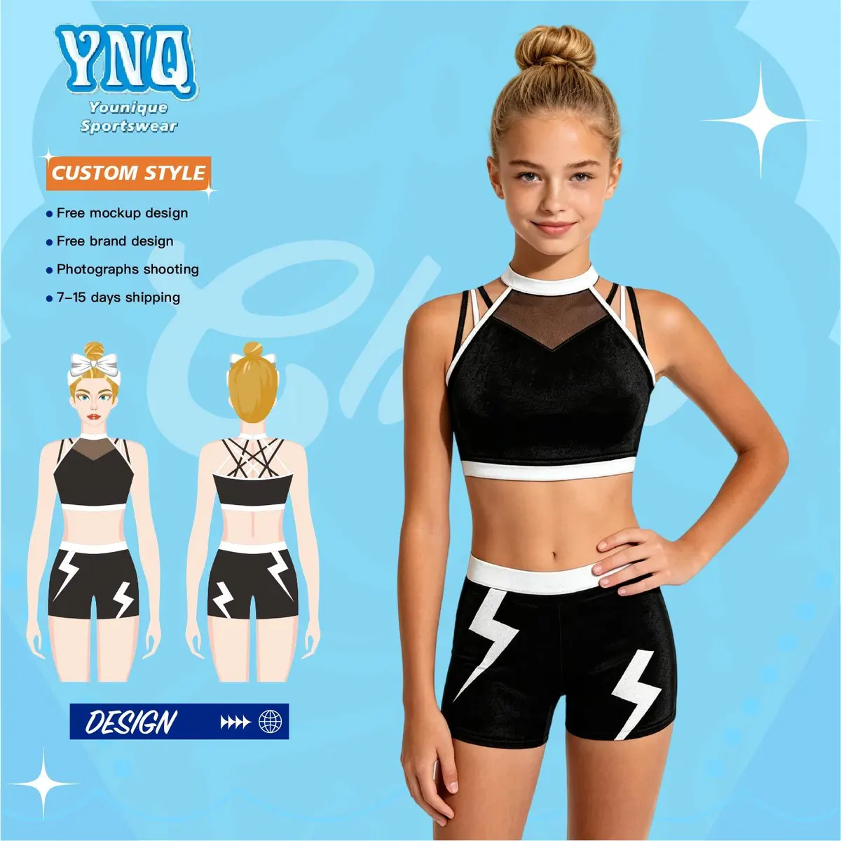 Promotional Cheerleading Training Gear for Girls Comfortable Spandex Sports Bras Shorts for Cheerleader Training for Children