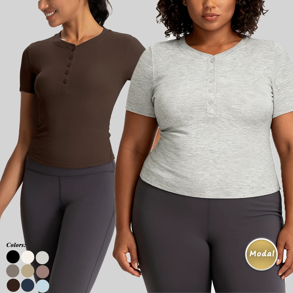Women's Modal Classic Round Neck Yoga T-Shirt Slimming Fit Ribbed Short Sleeve Top for Female Causal Comfortable T-shirt 2025