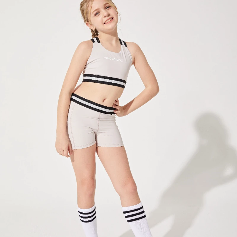 Cross-belted Children's Fitness Clothing with High-waist Strength Support Yoga Set for Kids