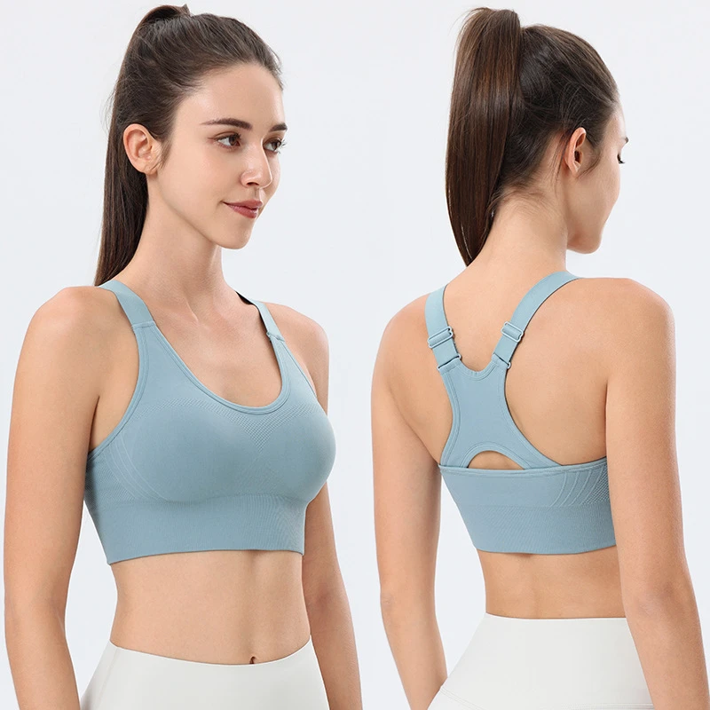 High Support Push up Bra Eco-Friendly I-Shaped Back Scoop Neck Breathable Seamless Sports Bra Wire-free Racerback Adjustable