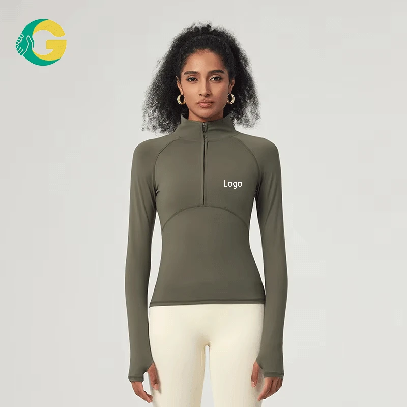 Slimming Half Zipper Front Women's Sports Jackets Lightweight Athletic Long Sleeve Sweat-Wicking Elastic Yoga Tops Training