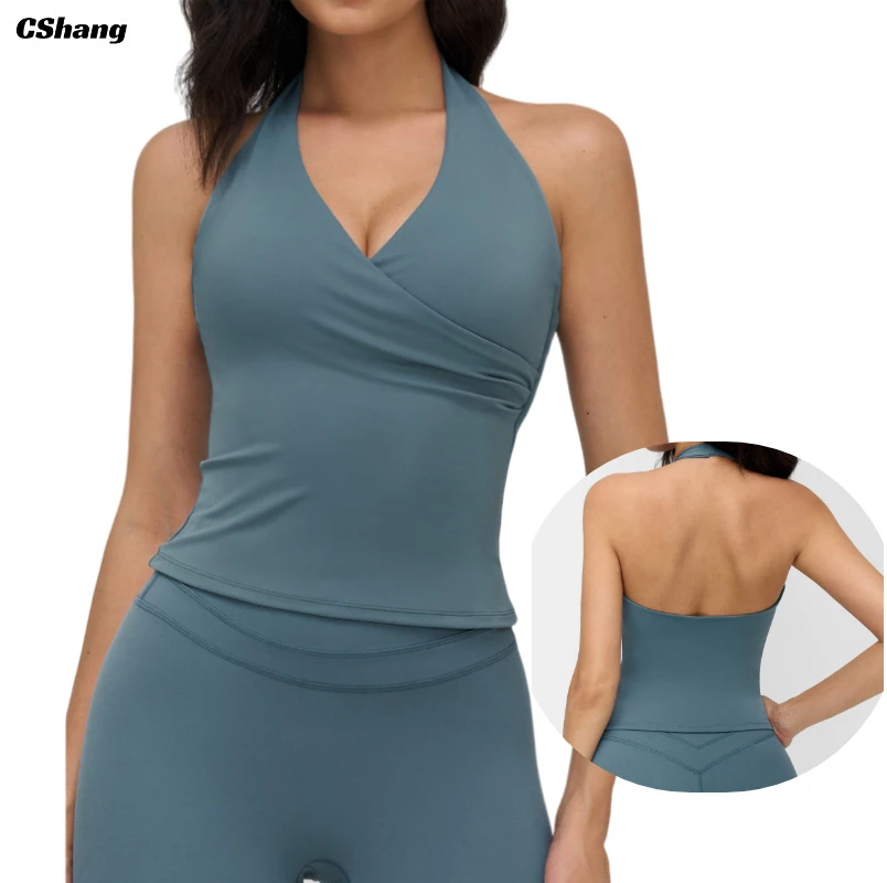Women's Tank Top V-Neck Four-Way Stretch Quick-Drying Sweat-Wicking Breathable Lightweight Skinny Fit Sportswear for Pilates