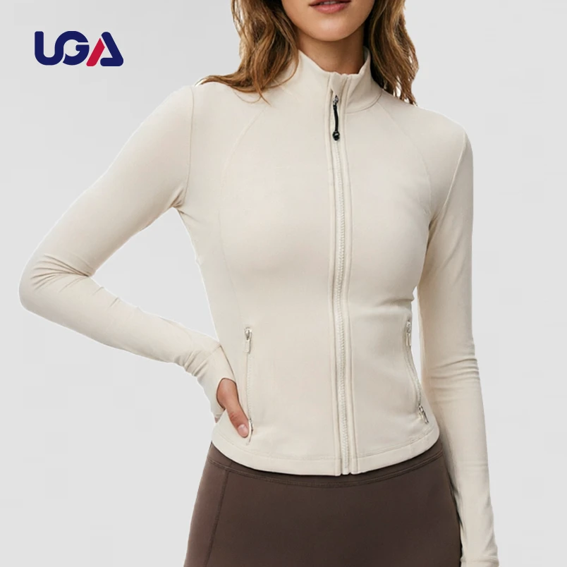 Full Zipper Yoga Top Long Sleeve Anti-UV Quick-Drying Fitness Wear Breathable Women Tight Yoga Jacket with Zipper
