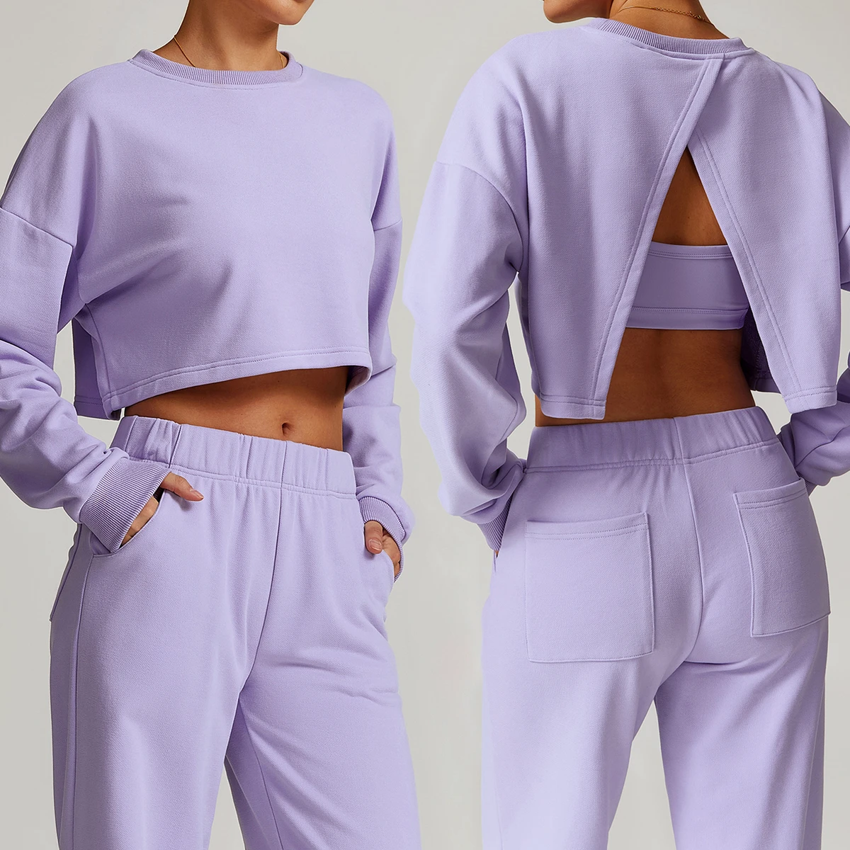 DTL-DWY8900 Women's Round Neck Sweatshirts, T-shirts, Sports Crop Tops, Yoga and Running Loose-fitting Long-sleeved Tops