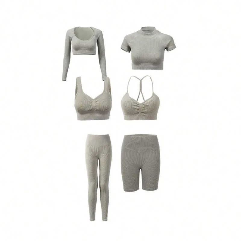 Breathable Tight Slim Women Fitness Gym Wear High Yoga Wear Sport Suit 6pcs Solid Color