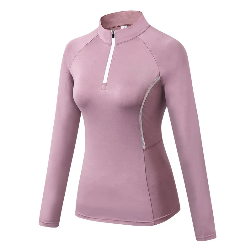 Women's Skinny Fit Long Sleeve Zip-Up Gym Running Eco-Friendly Anti-static Lightweight V-neck Sports Coat Breathable Yoga Quick