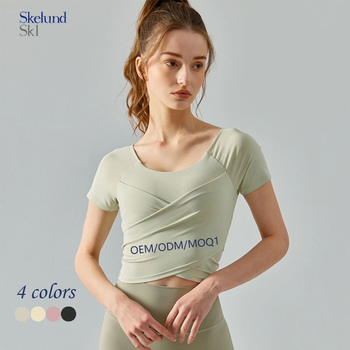 Skelund Custom Yoga Dress Short-sleeved Slim-fit Seamless Semi-fixed Cup Fitness Running Fitness Dress with Chest Pad for Women