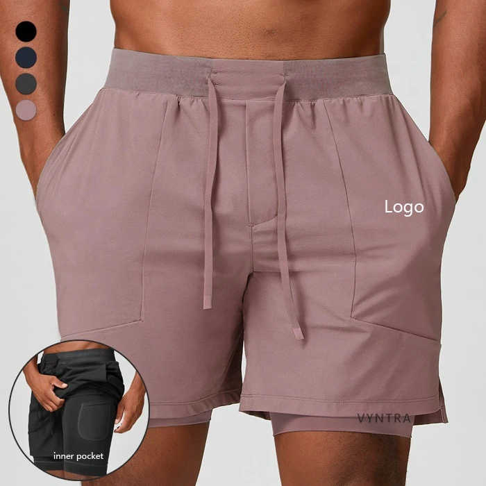 Men 2 in 1 Athletic Quick Dry Drawstring Fitness Running Workout Gym Basketball Football Active Sports Shorts With Liner Pockets